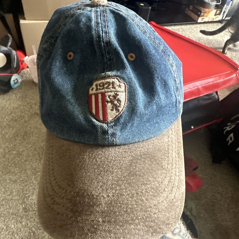 Vintage Rudolph Valentino 1921 Denim Cap Leather Back Strap
